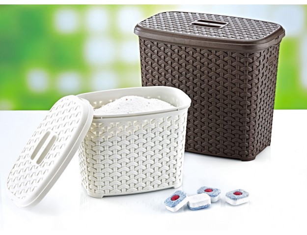 Cesta para detergente Ratán grande con tapa 6 litros